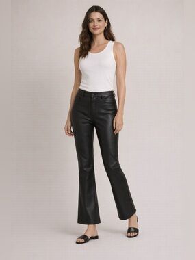 7 For All Mankind Faux Leather High‑Rise Flare Pants Black Size 27
